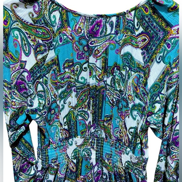 Kate and Sam Size L Boho Cottagecore Fairy Flowy Smocked Paisley Midi Dress - Picture 4 of 10